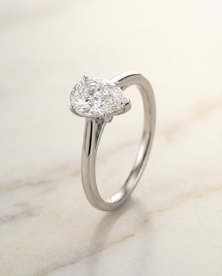 Valerie Select Comfort Fit Secret Stone Solitaire Pear Shape in 14K White Gold – view 2
