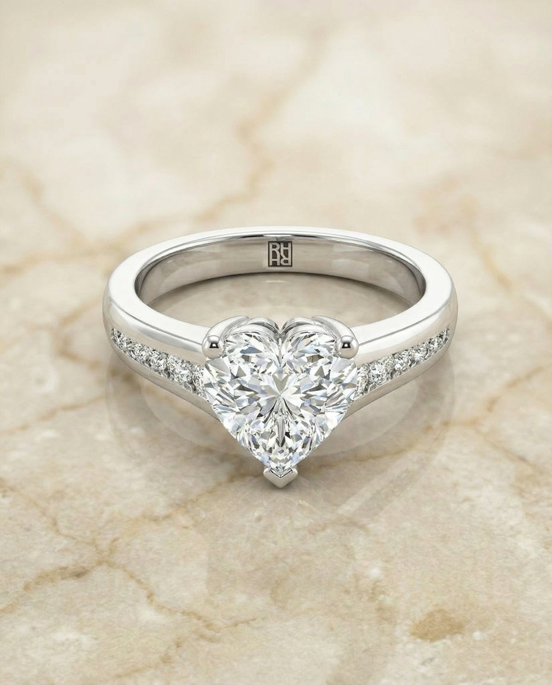Contemporary Channel styling on The Stevie heart engagement ring setting | RockHer