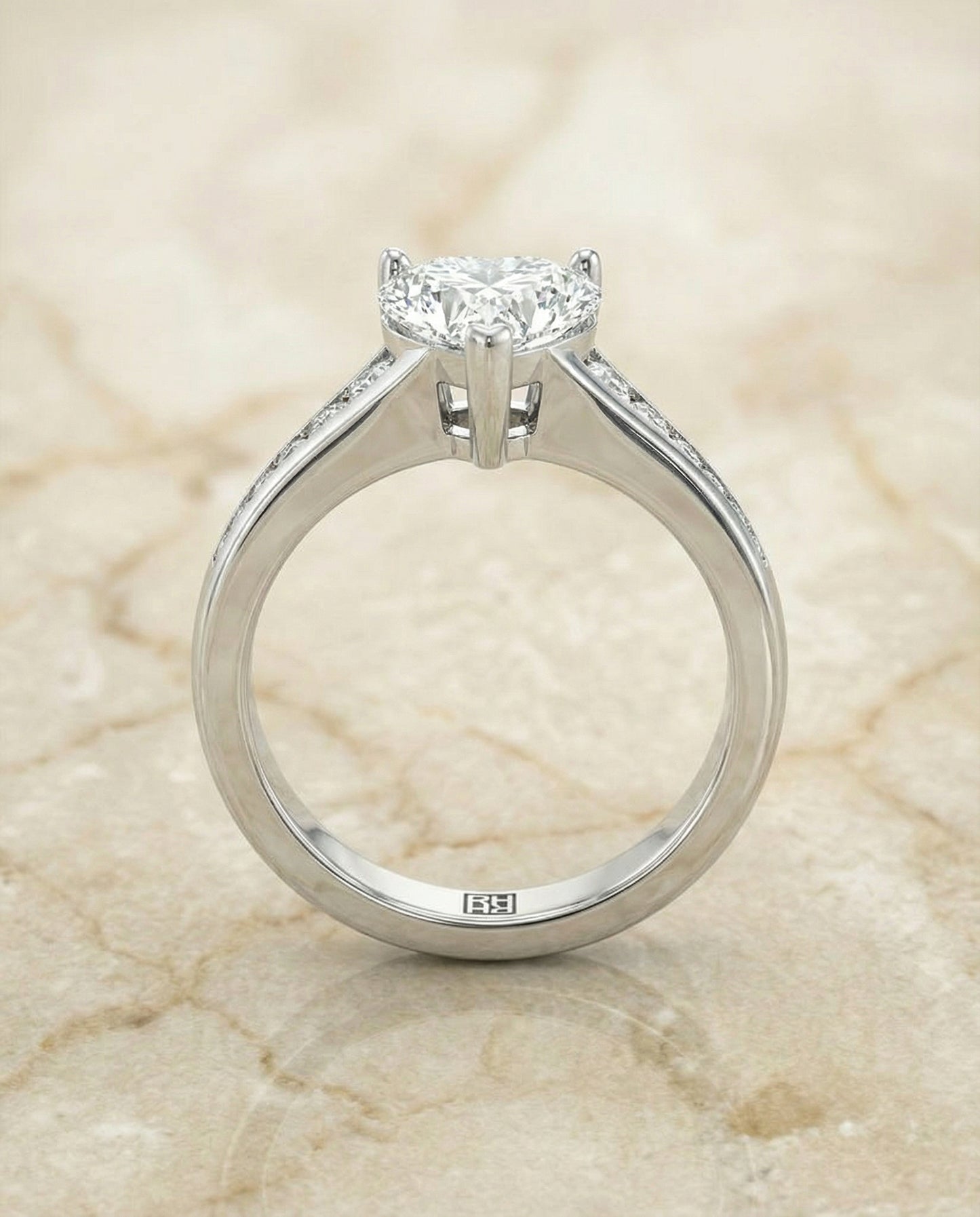 Contemporary Tapered Channel Heart Shape, in Platinum – side profile | RockHer