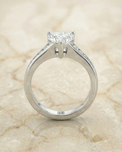 Contemporary Tapered Channel Heart Shape, in Platinum – side profile | RockHer