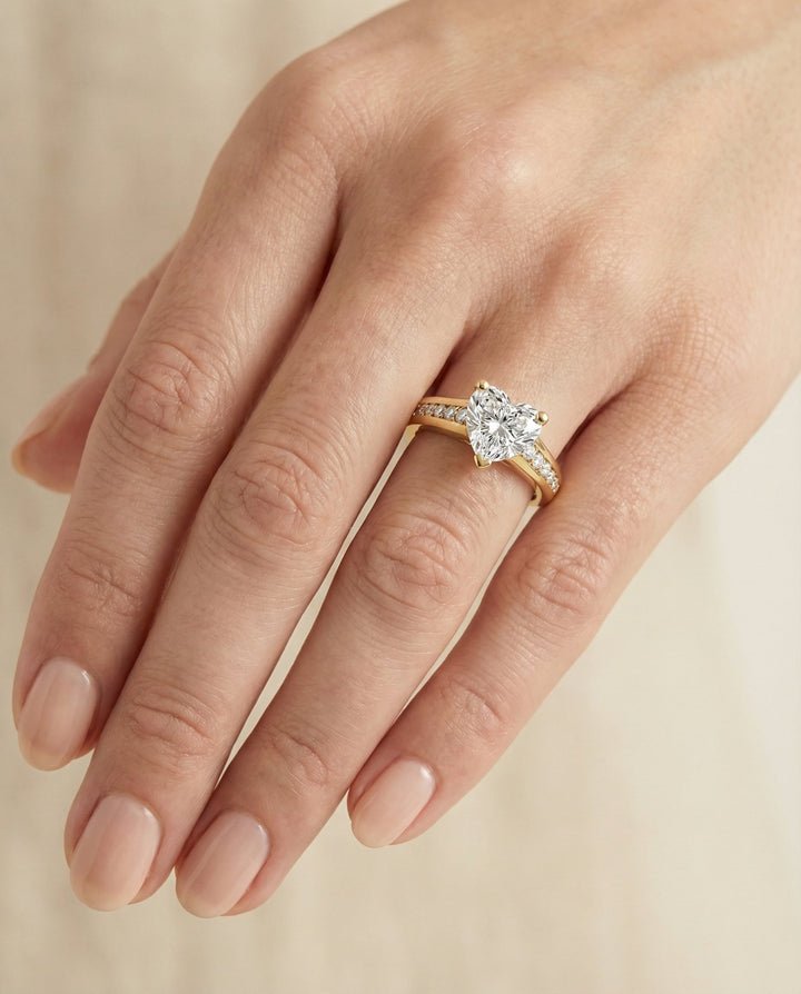 Stevie Select contemporary tapered channel heart shape heart shape ring in 14K Yellow Gold — front — RockHer
