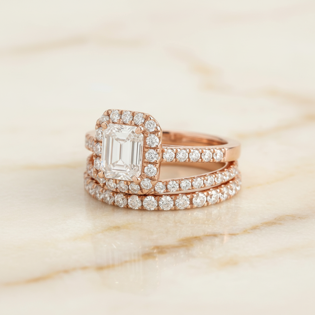 The Crimson Matching Wedding Band, Emerald in 14K Rose Gold