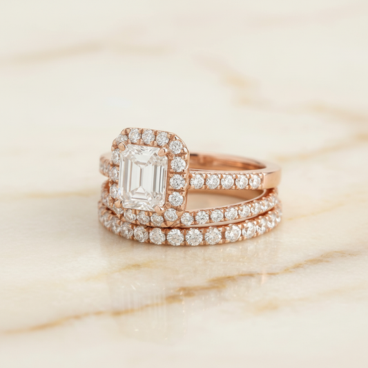 The Crimson Matching Wedding Band, Emerald in 14K Rose Gold
