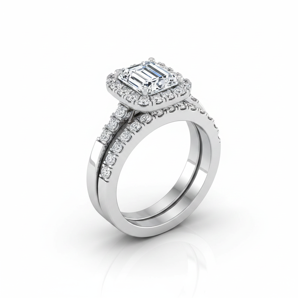 The Crimson Matching Wedding Band, Emerald in 18K White Gold