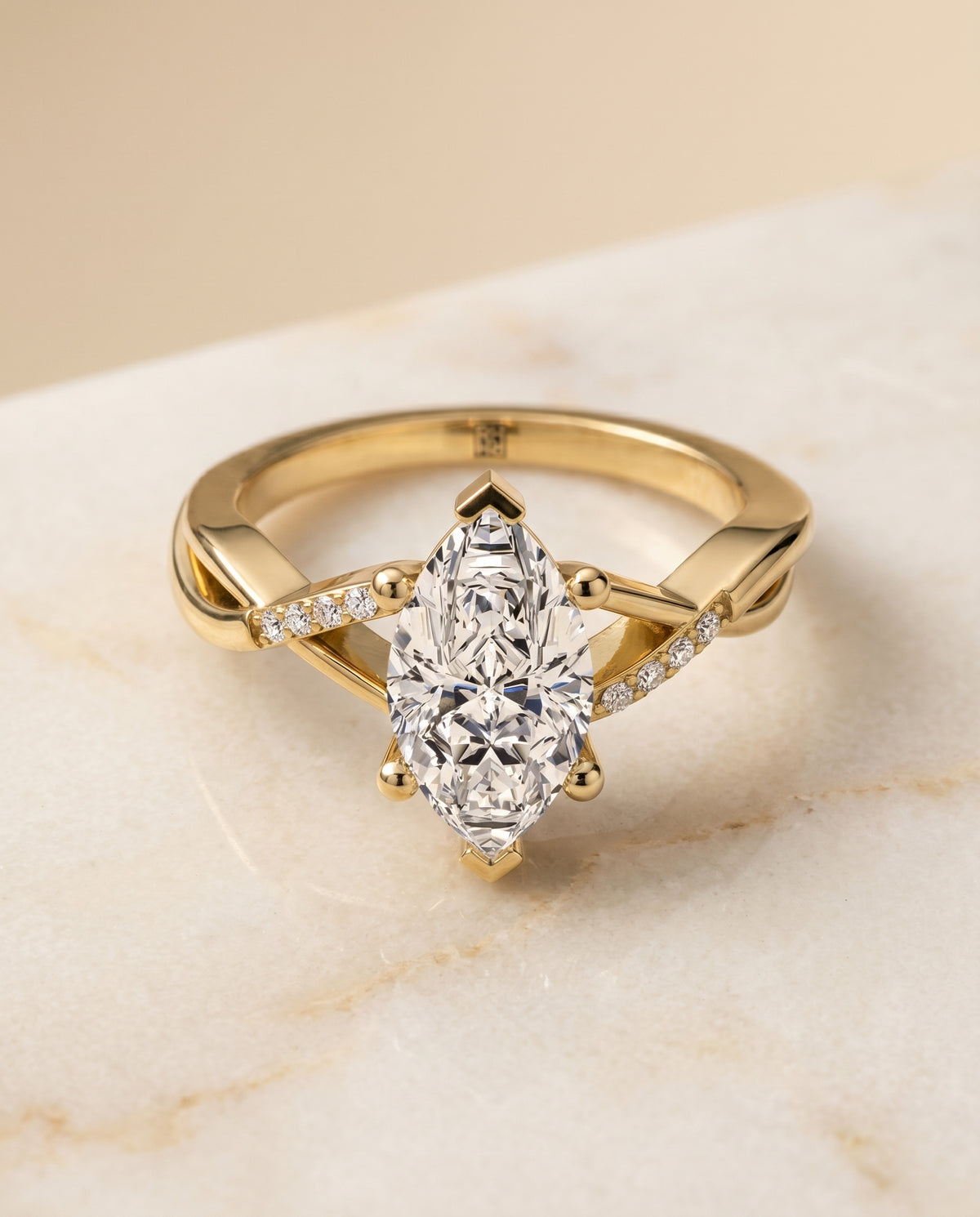 The Athena marquise engagement ring setting in 18K Yellow Gold | RockHer
