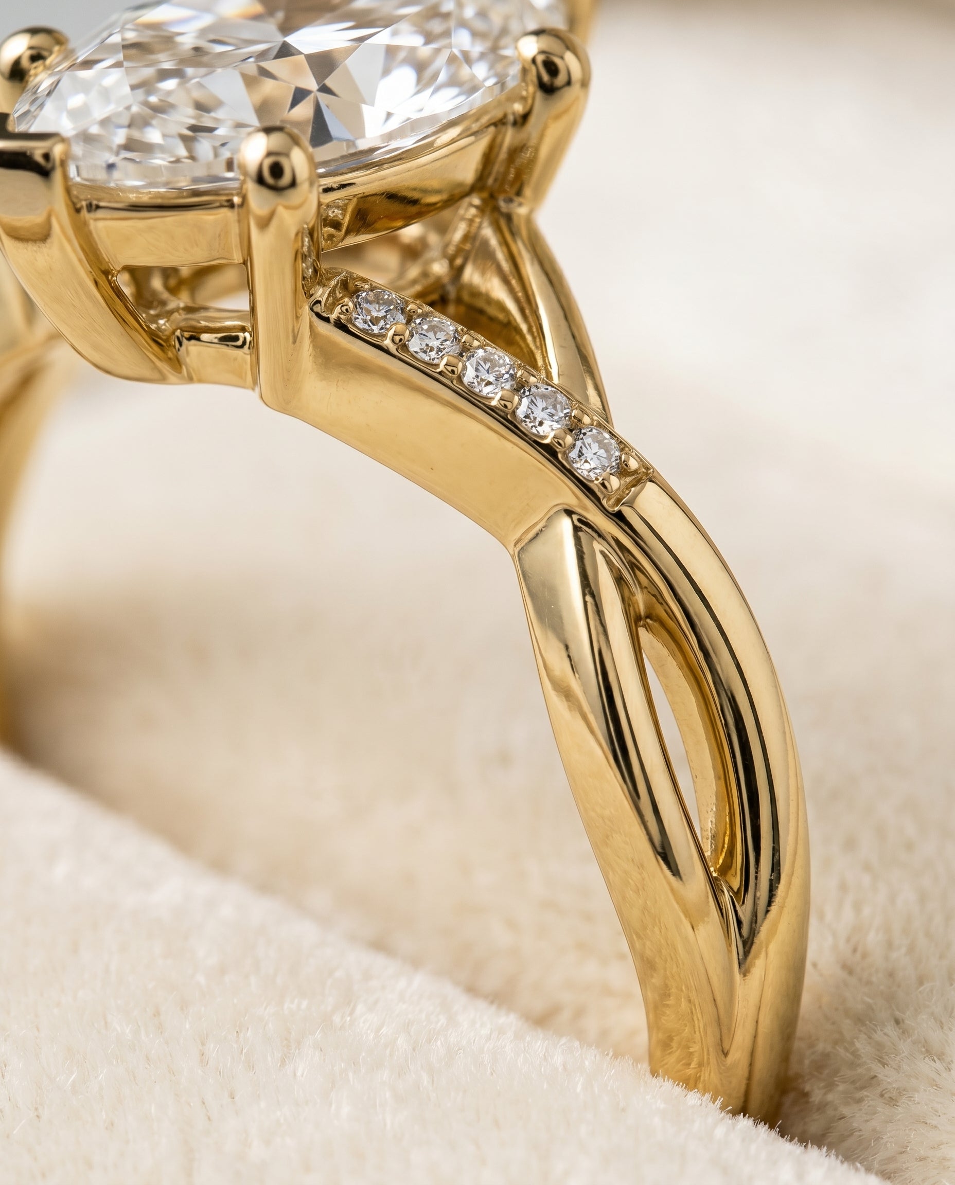 18K Yellow Gold band of The Athena marquise engagement ring setting | RockHer