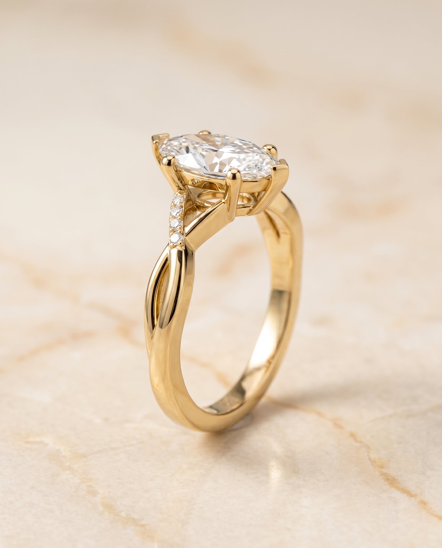 Criss Cross Bypass Twist styling on The Athena marquise engagement ring setting | RockHer
