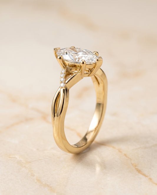 The Athena Criss Cross Bypass Twist Marquise in 14K Yellow Gold