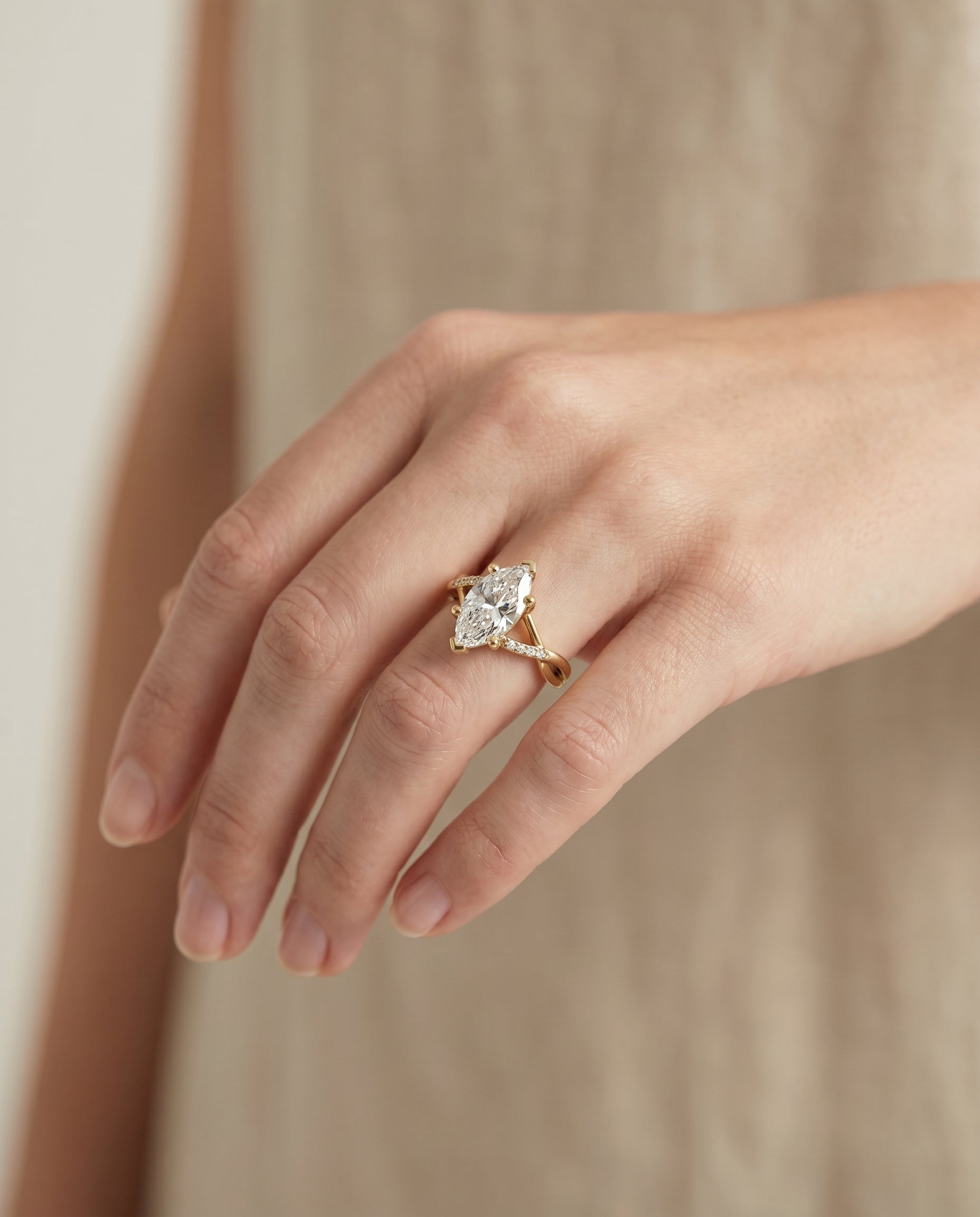 The Athena setting for marquise diamonds, made to order in 18K Yellow Gold | RockHer