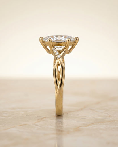 Criss Cross Bypass Twist Marquise, in 18K Yellow Gold – side profile | RockHer