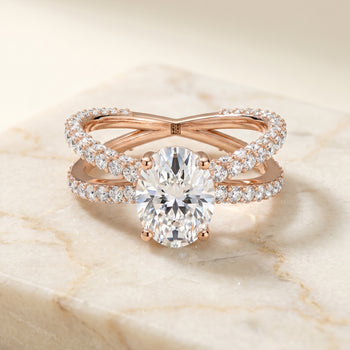 The Sadie Twisted Pavé Oval Engagement Ring Setting in 14K Rose Gold