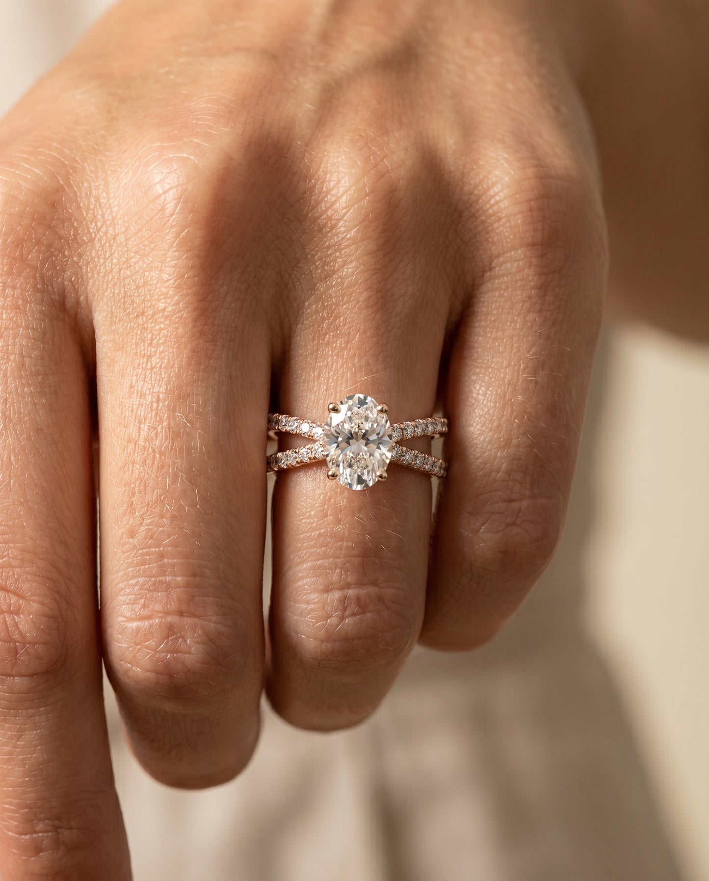 Criss Cross Open Pavé Oval, in 14K Rose Gold, pave setting – lifestyle shot | RockHer
