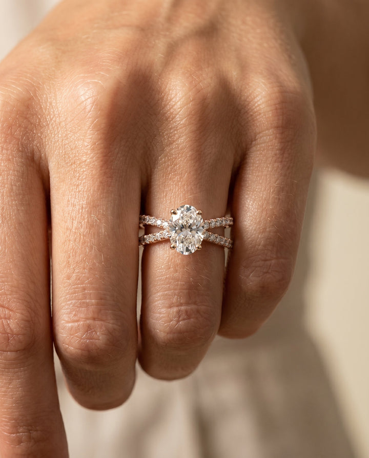 Sadie Select Criss Cross Open Pave Oval Solitaire in 14K Rose Gold – view 3