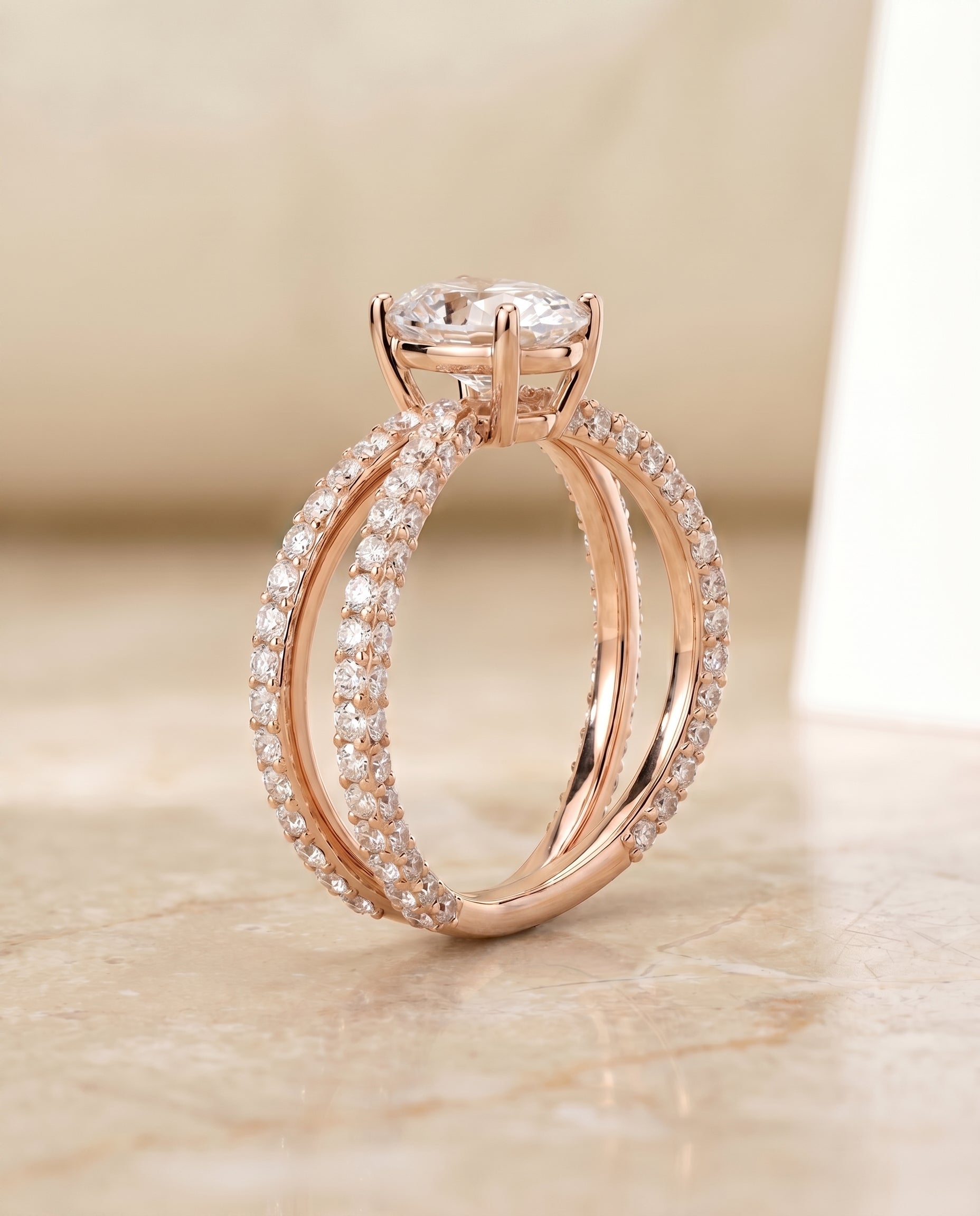 Sadie Select Twisted Pavé Oval Lab Diamond Engagement Ring in 14K Rose Gold, side view | RockHer