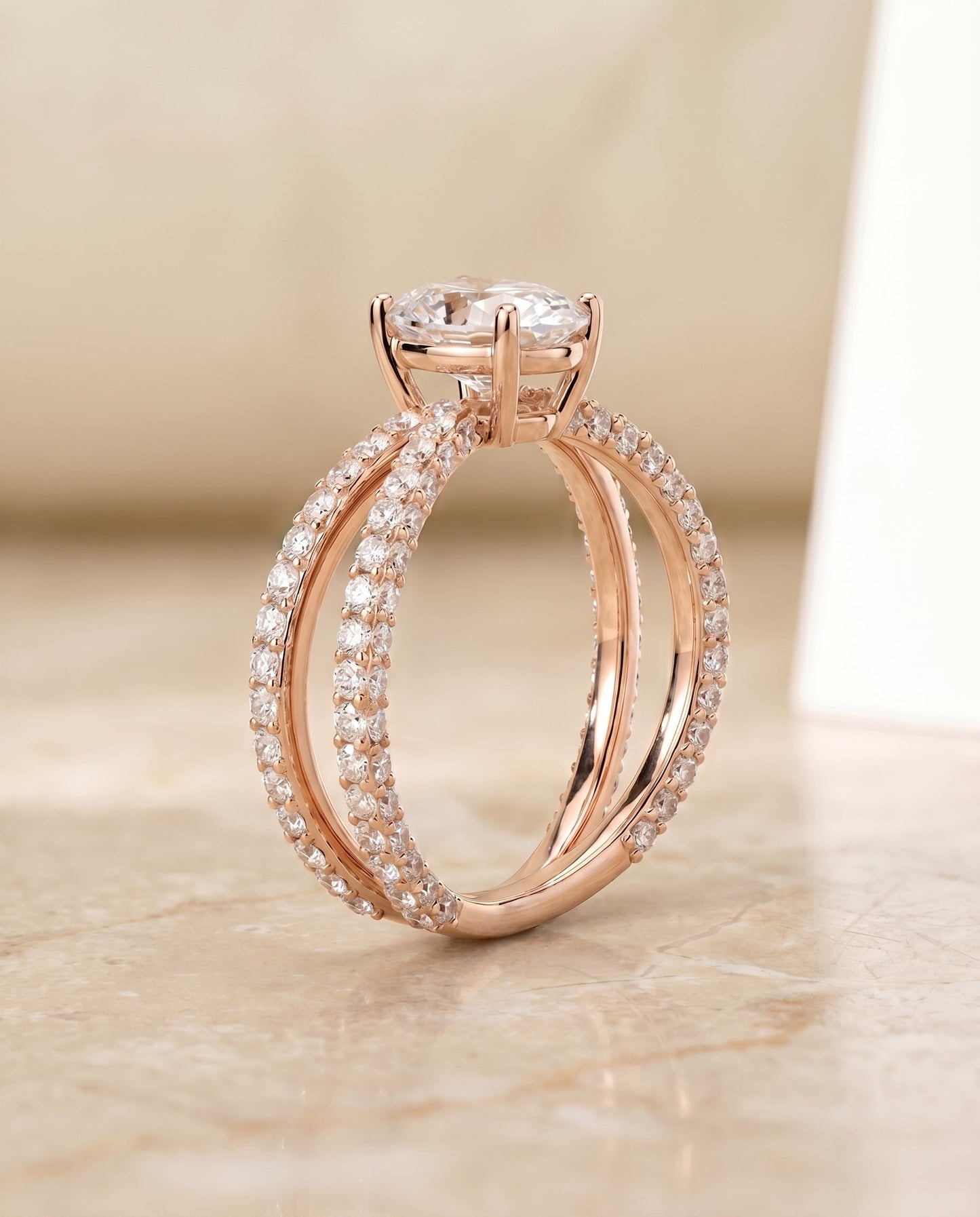 Sadie Select Criss Cross Open Pave Oval Solitaire in 14K Rose Gold – view 2