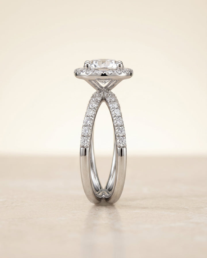 Joan Select Criss Cross Pave Halo Cushion in 18K White Gold – view 2