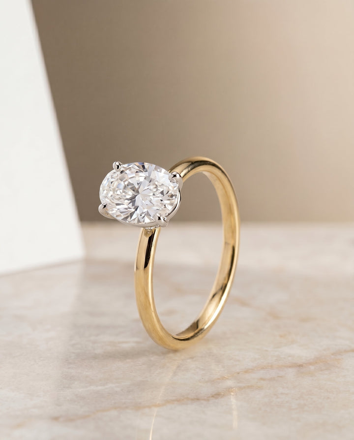 Cyndi Select Curved Hidden Halo Solitaire Oval in 14K Yellow Gold – view 6