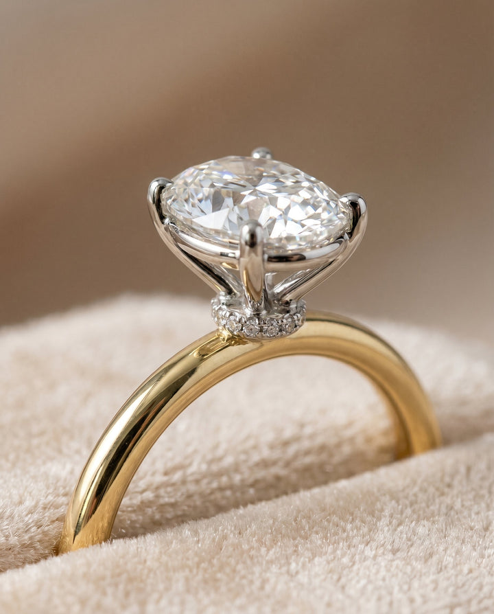 Cyndi Select Curved Hidden Halo Solitaire Oval in 14K Yellow Gold – view 4