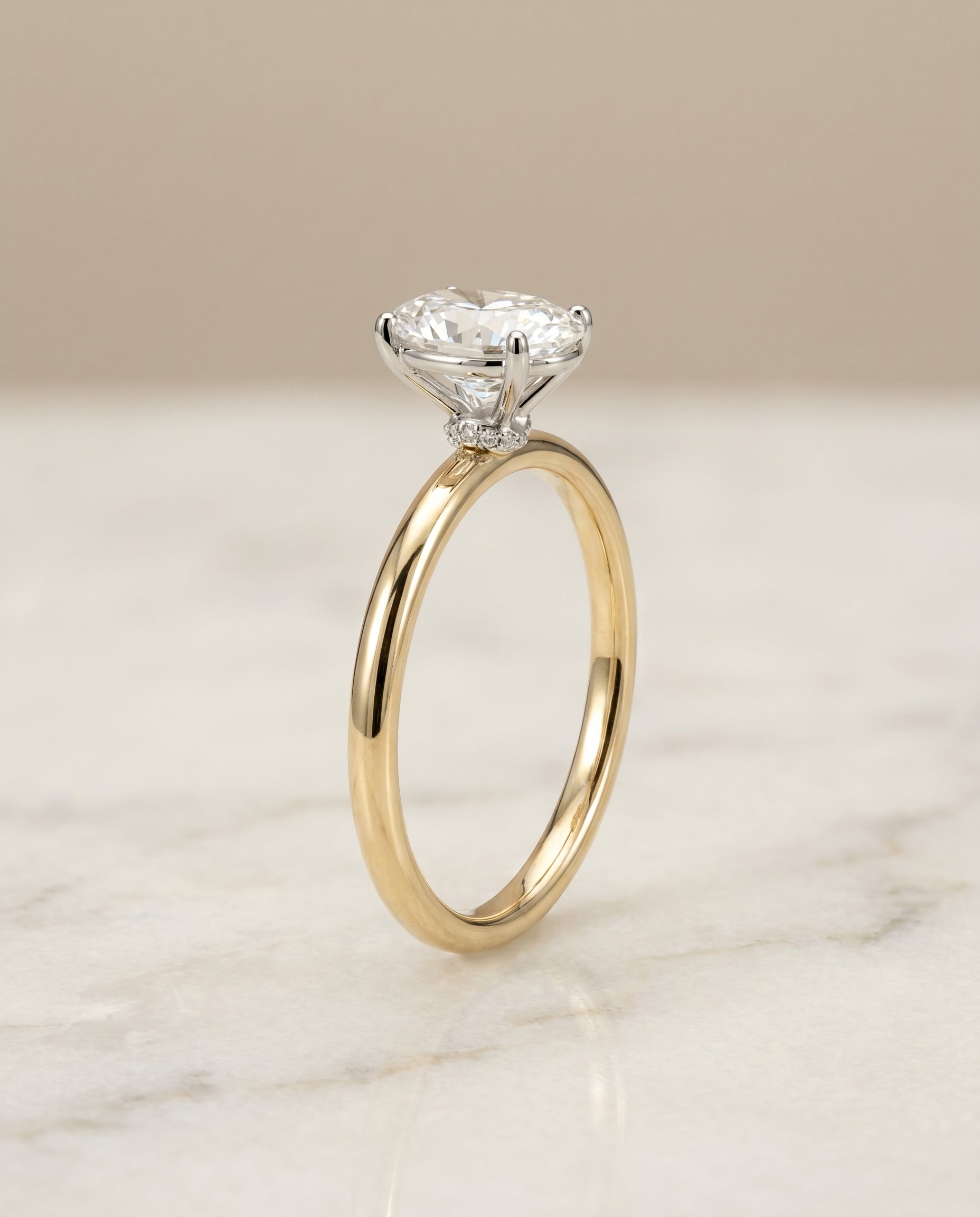 The Cyndi Hidden Halo Solitaire Engagement Ring Setting for Oval Diamonds in 18K Yellow Gold | RockHer