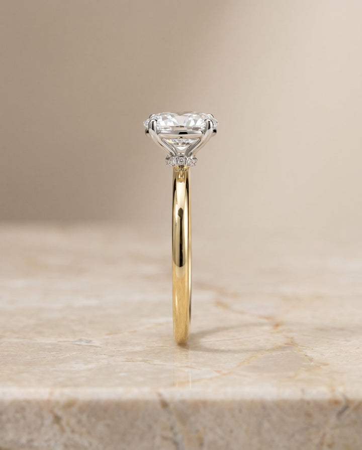 Cyndi Select Curved Hidden Halo Solitaire Oval in 14K Yellow Gold – view 2