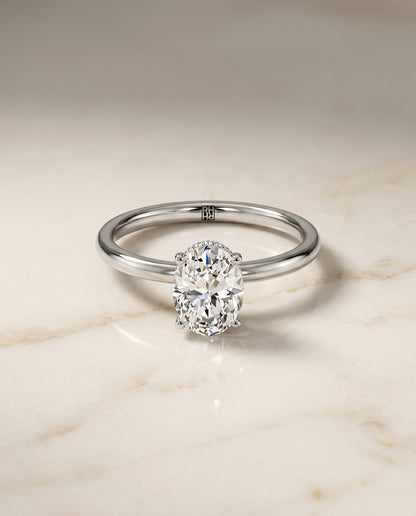 The Cyndi Hidden Halo Solitaire Engagement Ring Setting for Oval Diamonds in Platinum | RockHer