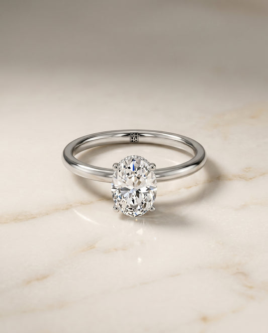 The Cyndi Hidden Halo Solitaire Engagement Ring Setting for Oval Diamonds in Platinum | RockHer