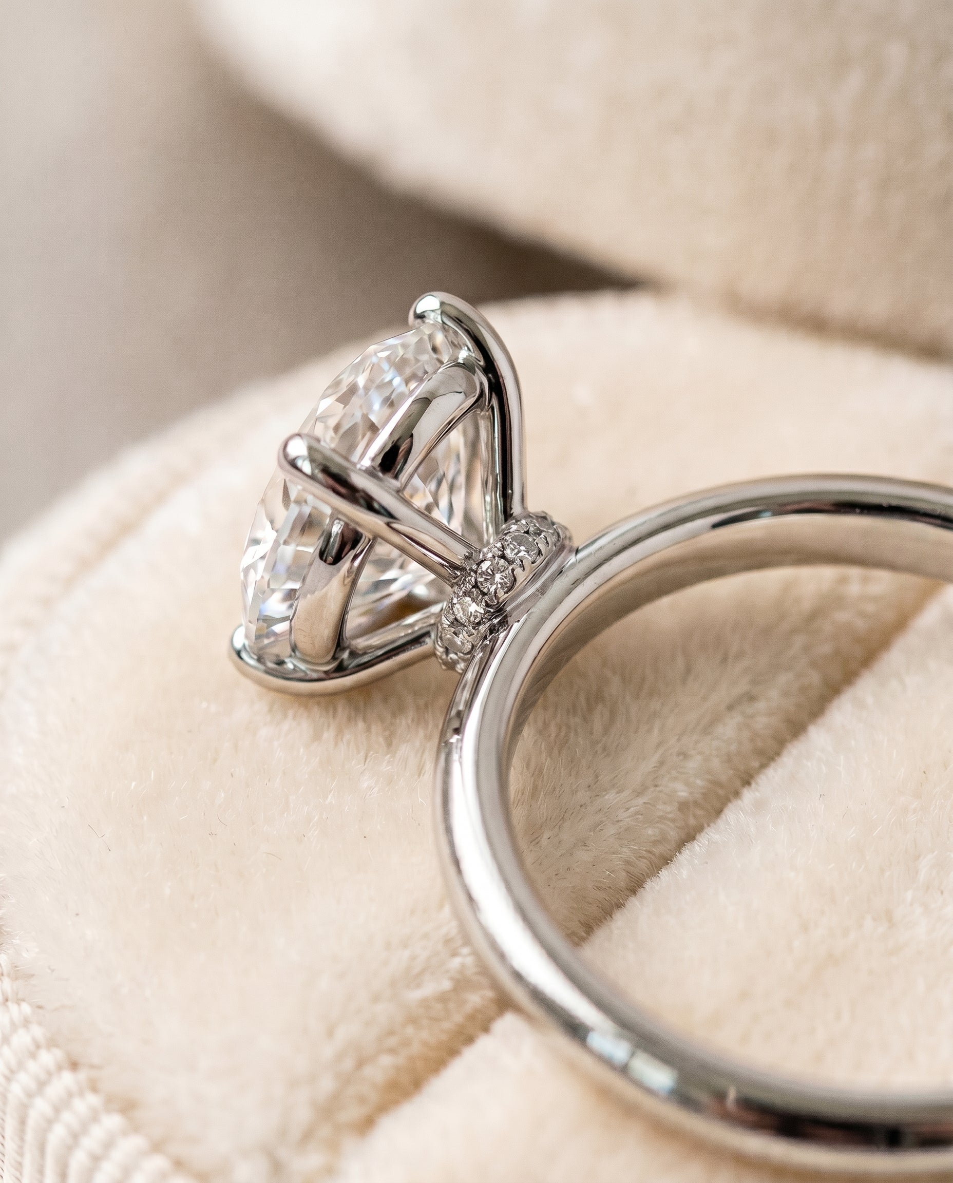 18K White Gold band of The Cyndi oval engagement ring setting | RockHer