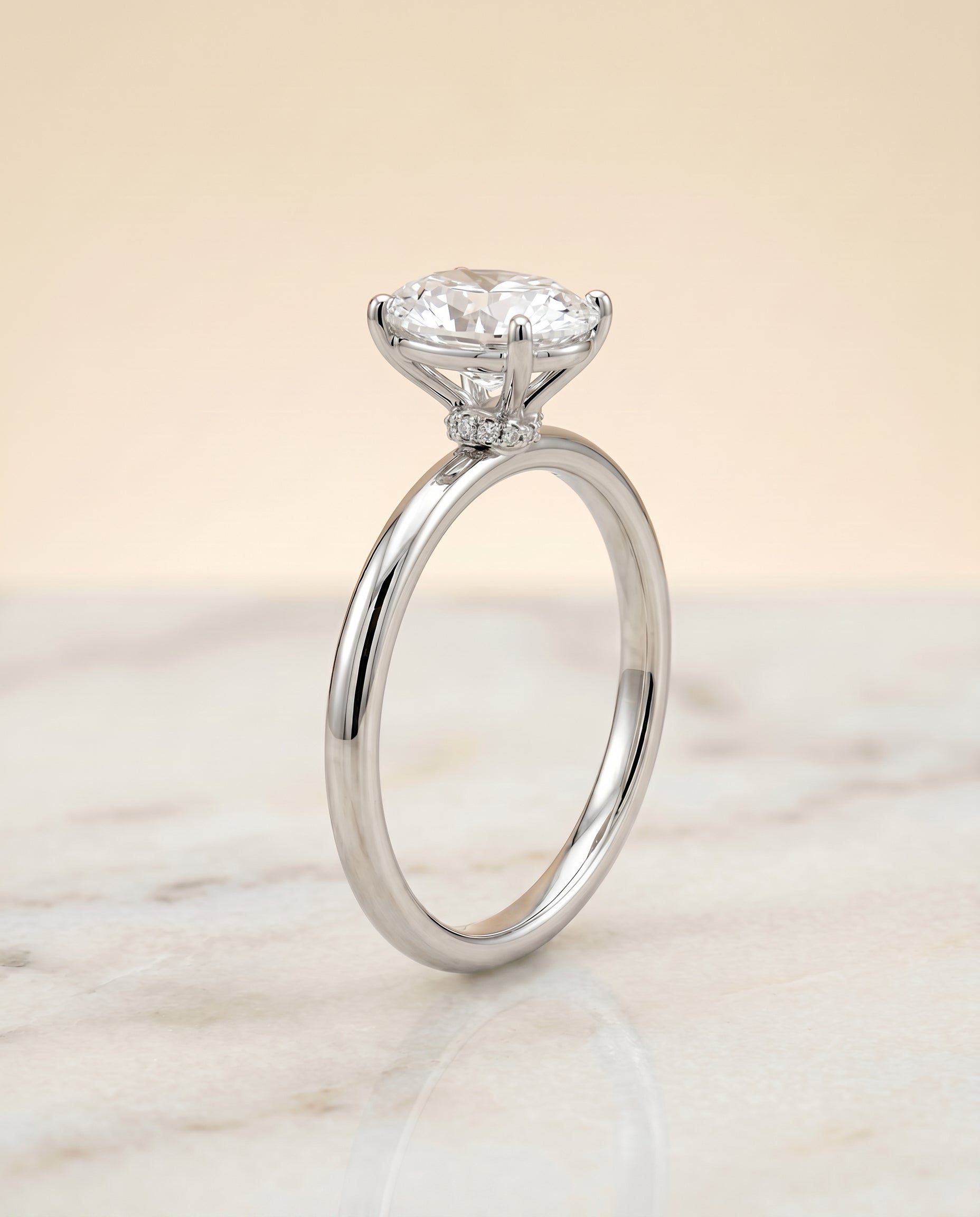Cyndi Select Curved Hidden Halo Solitaire Oval Lab Diamond Engagement Ring in Platinum, front view | RockHer