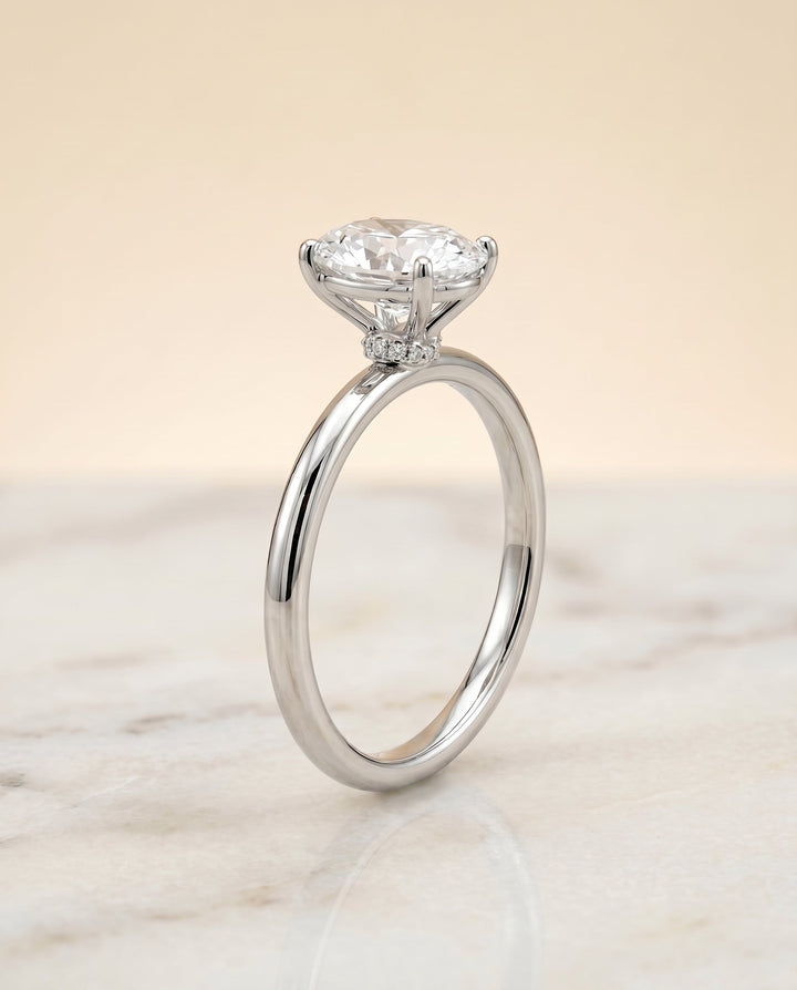 Cyndi Select Curved Hidden Halo Solitaire Oval in 14K White Gold – view 2