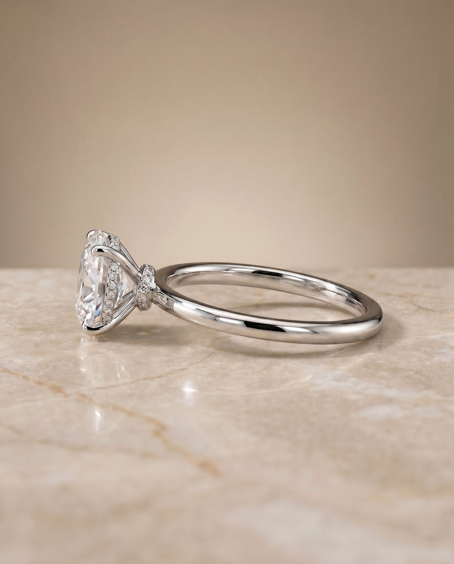Cyndi Select Curved Hidden Halo Solitaire Oval in 14K White Gold – view 6