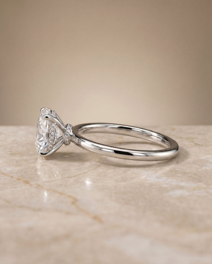Cyndi Select Curved Hidden Halo Solitaire Oval in 14K White Gold – view 6