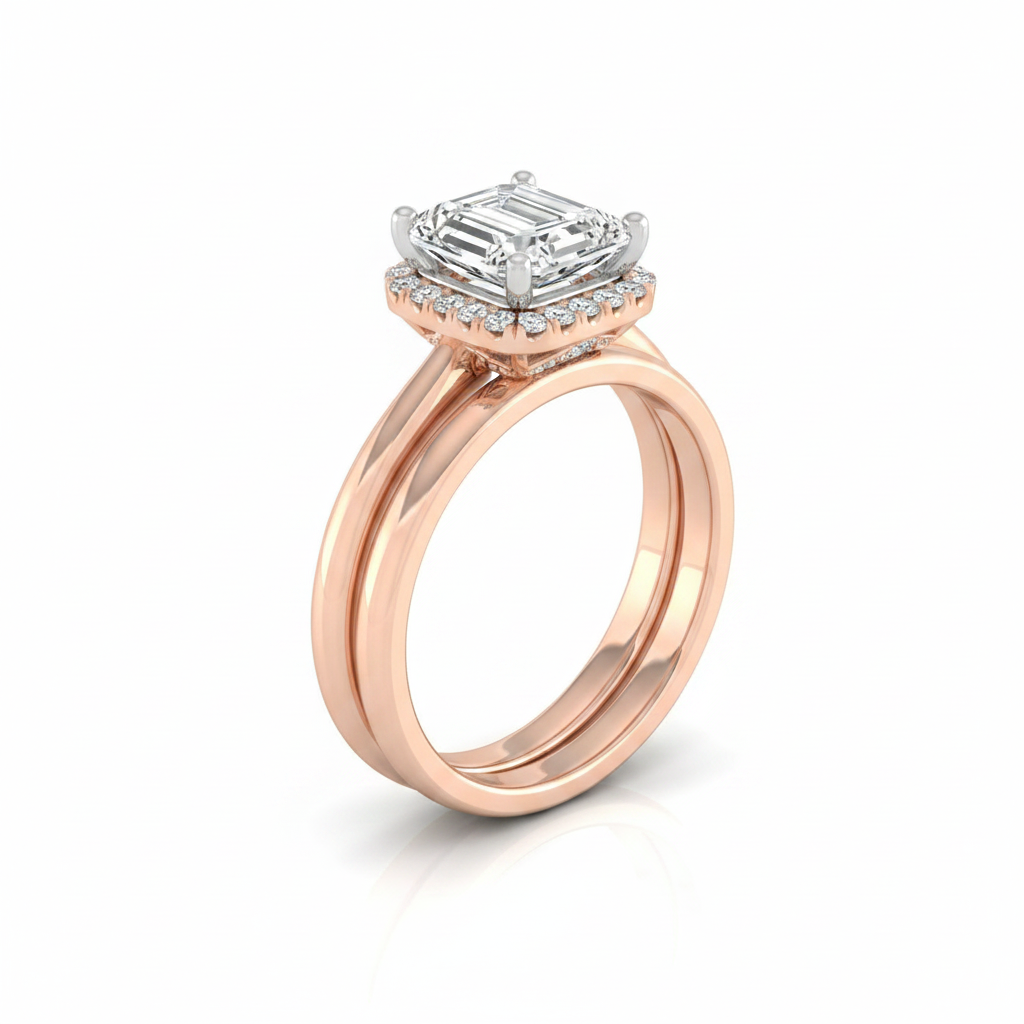 The Cyndi Matching Wedding Band, Emerald in 14K Rose Gold