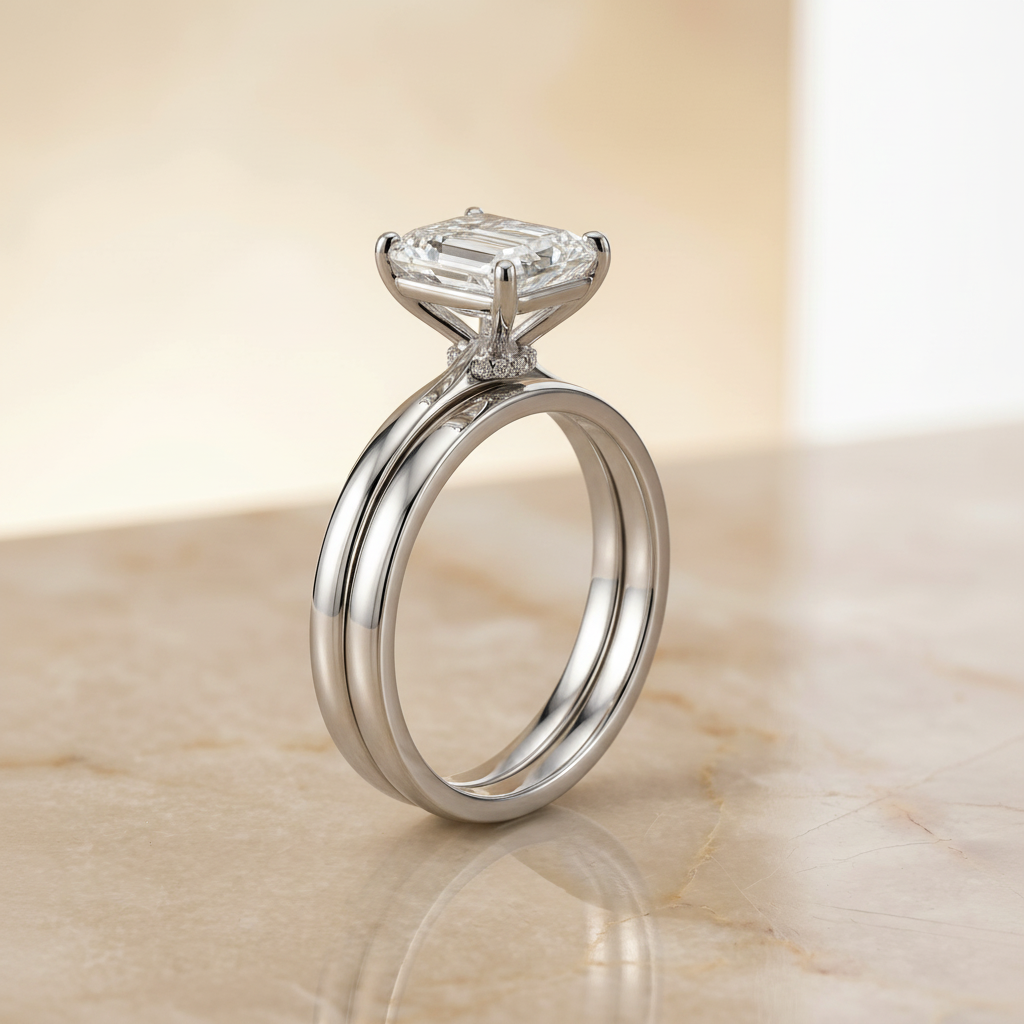 The Cyndi Matching Wedding Band, Emerald in 18K White Gold
