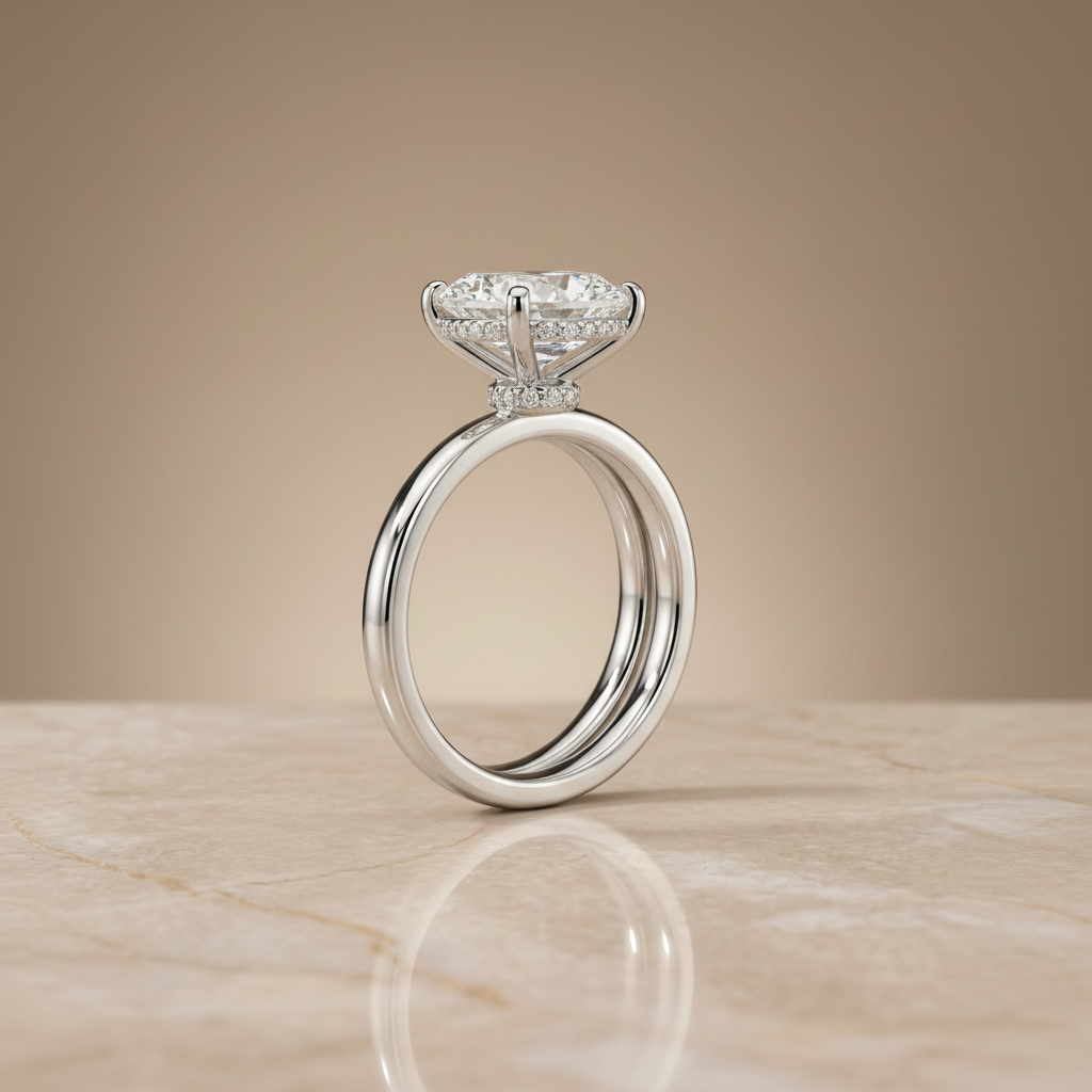 The Cyndi Matching Wedding Band, Oval in 18K White Gold