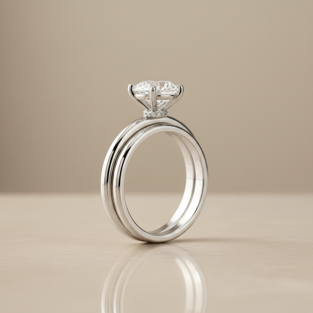 The Cyndi Matching Wedding Band, Round in 18K White Gold