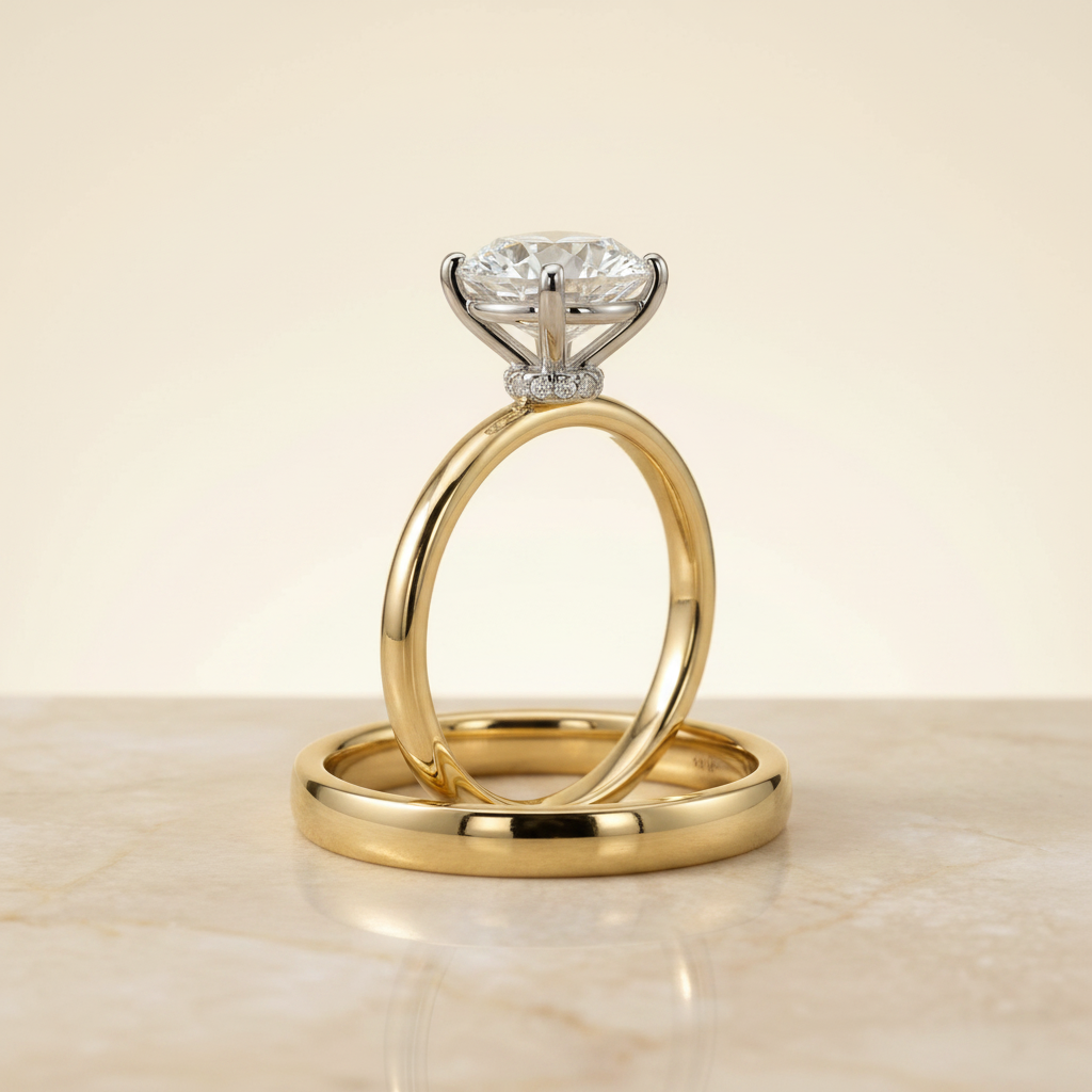 The Cyndi Matching Wedding Band, Round in 18K Yellow Gold