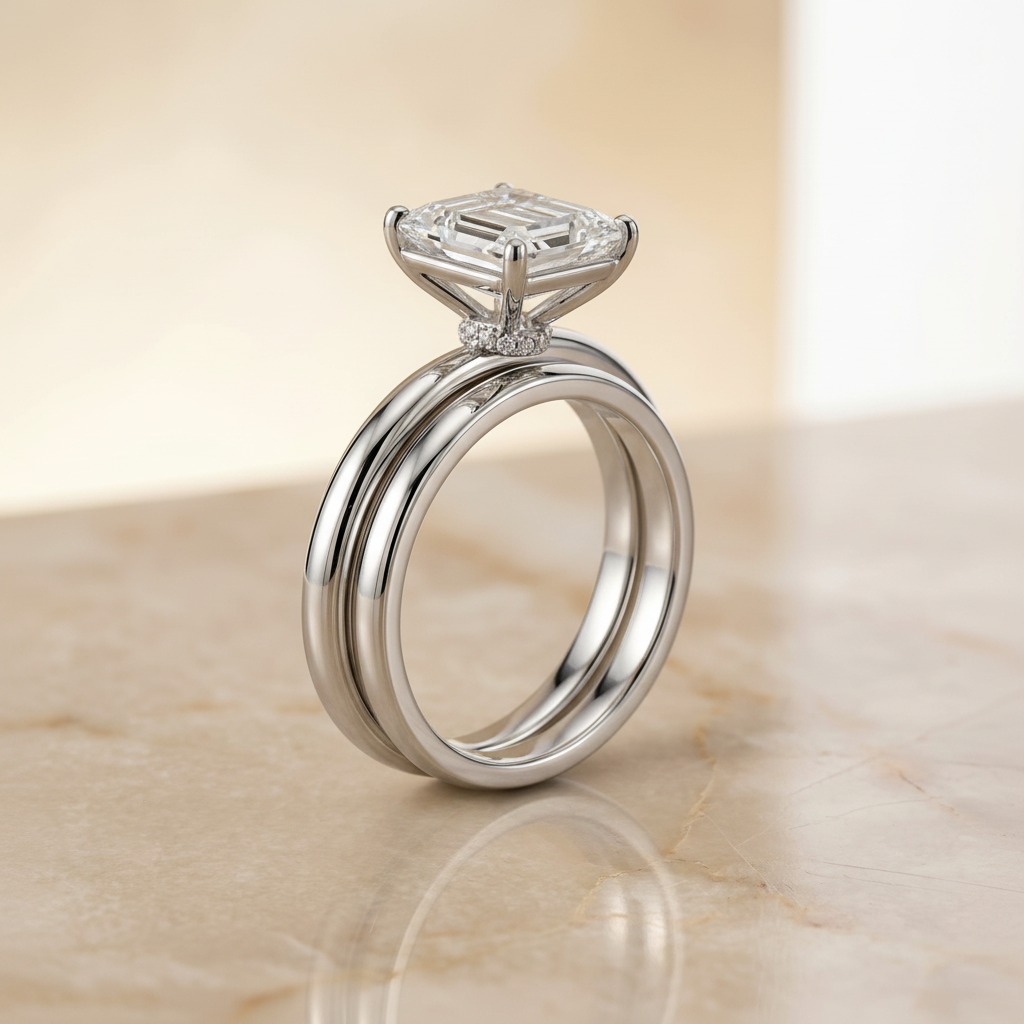 The Cyndi Matching Wedding Band, Emerald in Platinum