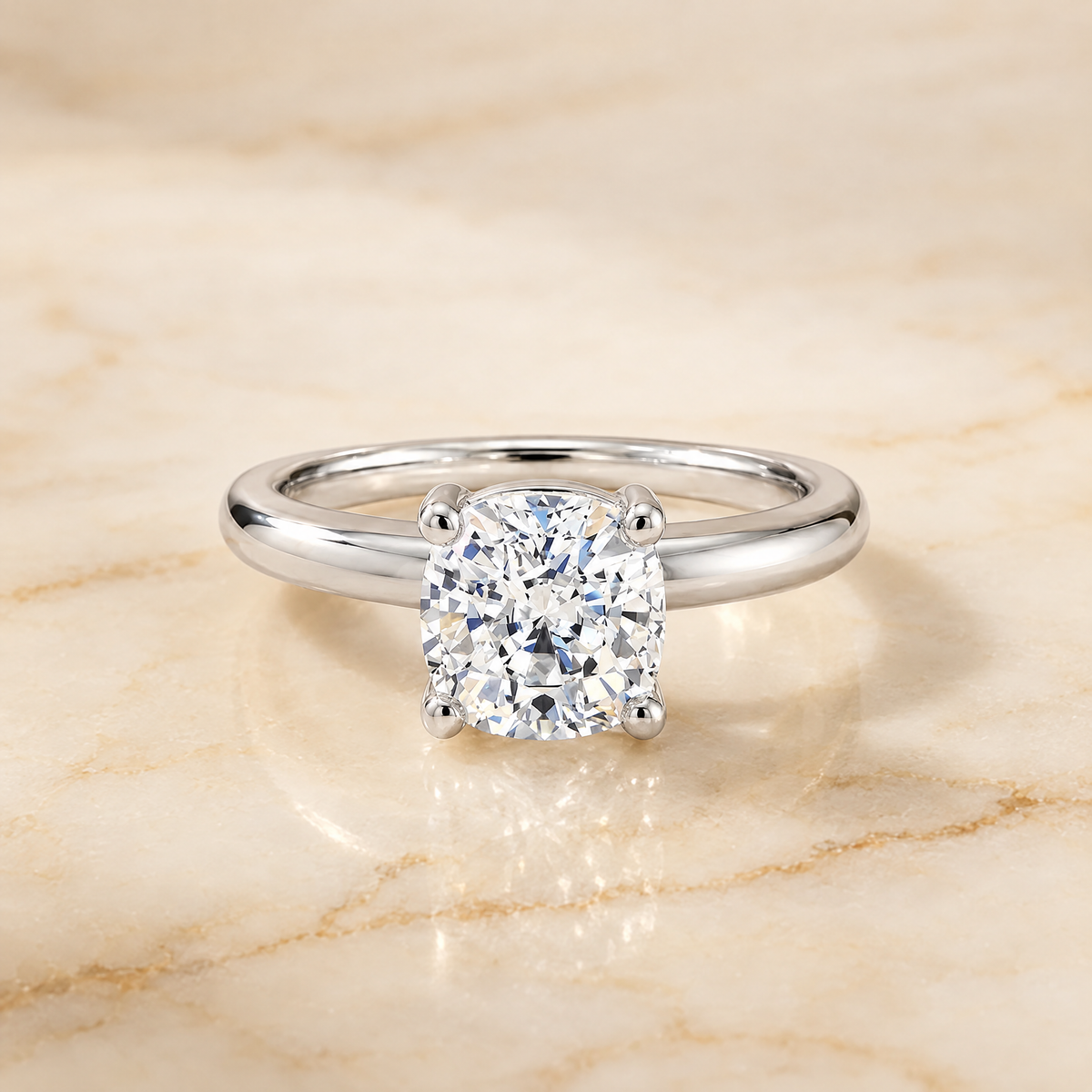 The Tori Rounded Comfort Fit Solitaire Cushion Cut Engagement Ring Setting in 18K White Gold
