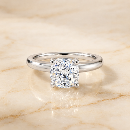 The Tori Rounded Comfort Fit Solitaire Cushion Cut Engagement Ring Setting in 18K White Gold