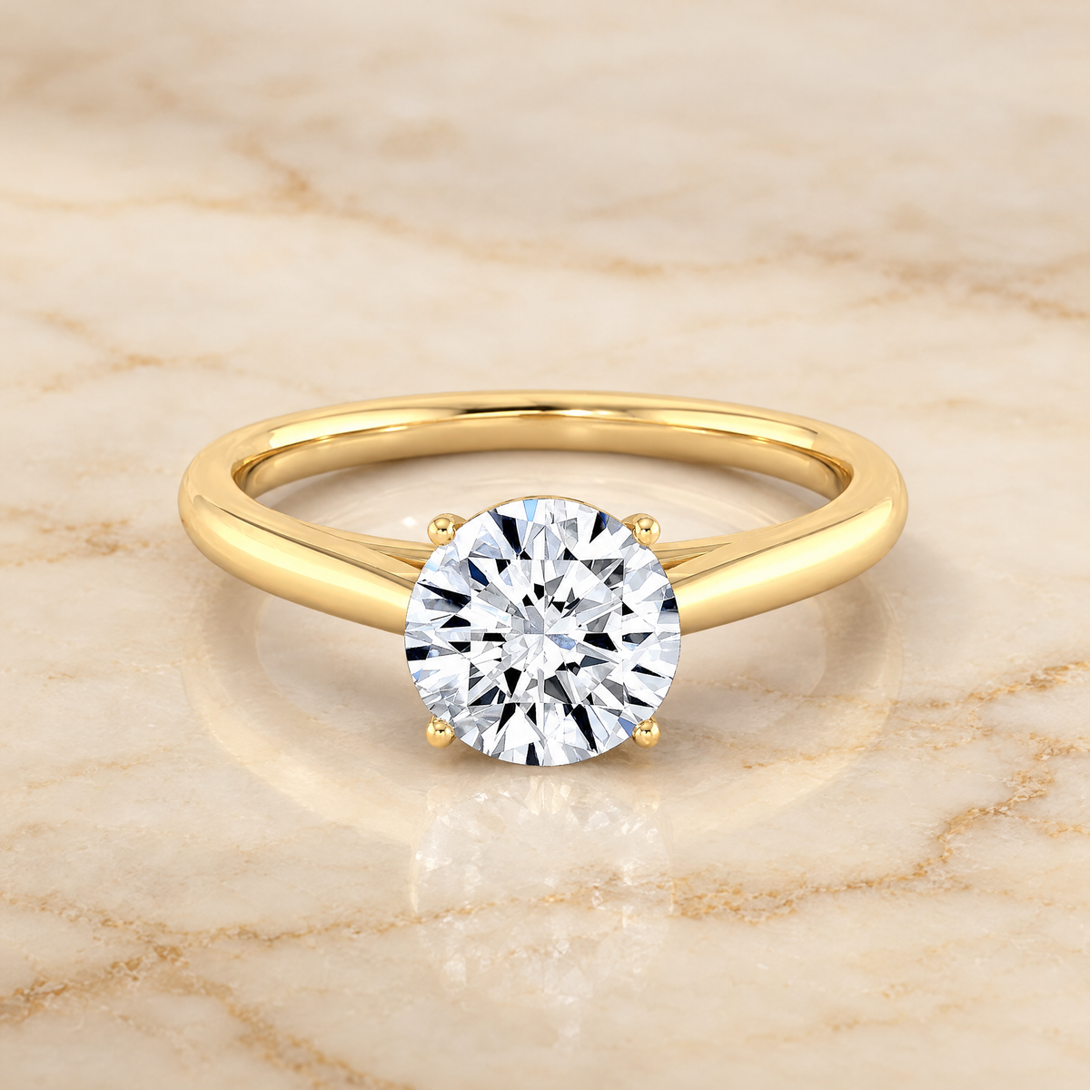 The Valerie Comfort Fit Secret Stone Solitaire Round Engagement Ring Setting in 18K Yellow Gold