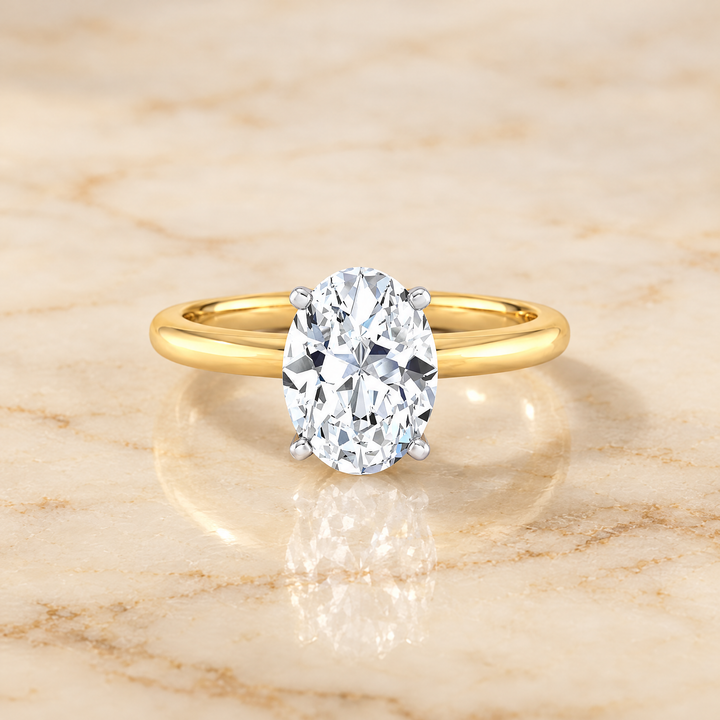 The Gilda Five Prong Comfort Fit Claw Solitaire Oval Engagement Ring Setting in 18K Yellow Gold