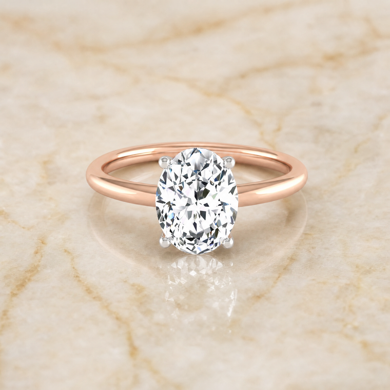 The Dolly Select Double Hidden Halo Solitaire Oval Lab Diamond Engagement Ring in 14K Rose Gold