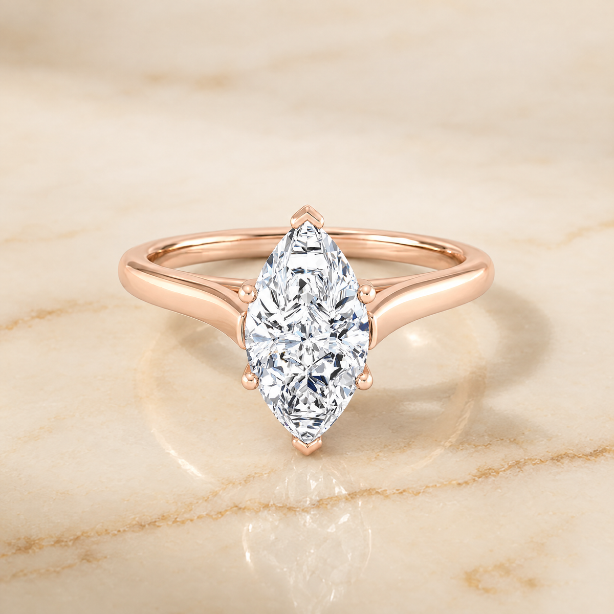 The Juliette Elegant Cathedral Squared Edge Solitaire Marquise Engagement Ring Setting in 14K Rose Gold