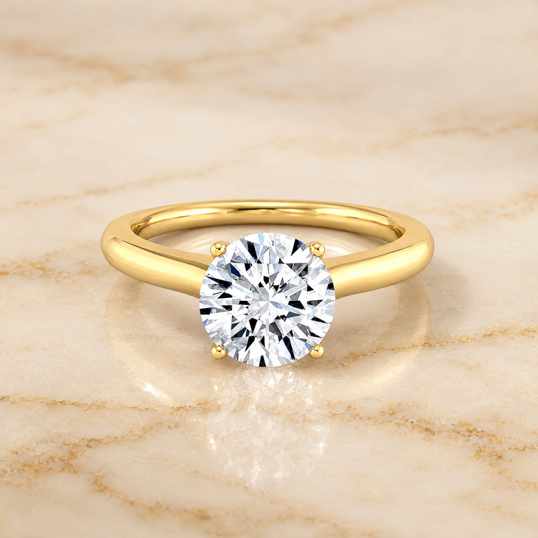 The Rosanna Cathedral Surprise Stone Solitaire Round Engagement Ring Setting in 18K Yellow Gold