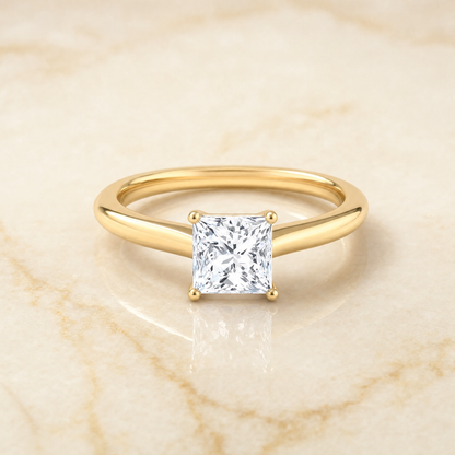 The Gladys Pinched Cathedral Solitaire Princess Cut Engagement Ring Setting in 18K Yellow Gold