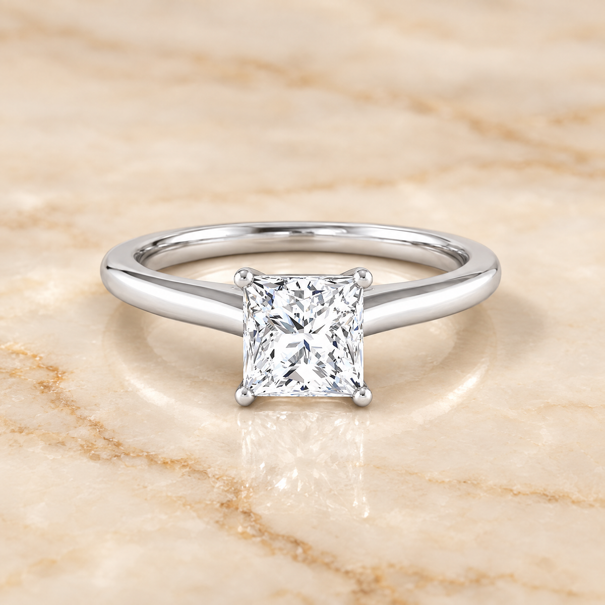 The Gladys Pinched Cathedral Solitaire Princess Cut Engagement Ring Setting in Platinum