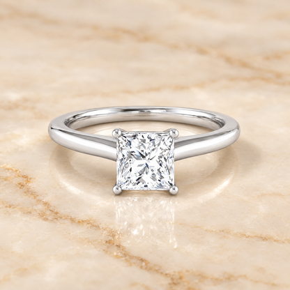 The Gladys Pinched Cathedral Solitaire Princess Cut Engagement Ring Setting in Platinum