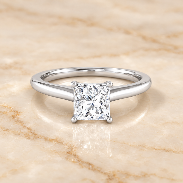 The Gladys Pinched Cathedral Solitaire Princess Cut Engagement Ring Setting in Platinum