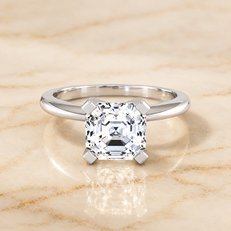The Lolette Classic Low Base Solitaire Asscher Cut Engagement Ring Setting in Platinum