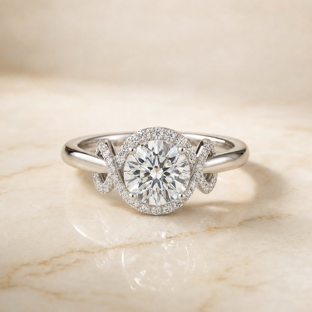 The Calista round engagement ring setting in Platinum | RockHer